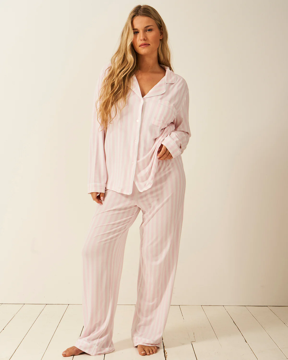 Long Pyjama Set - Pale Pink Stripe - Image 5