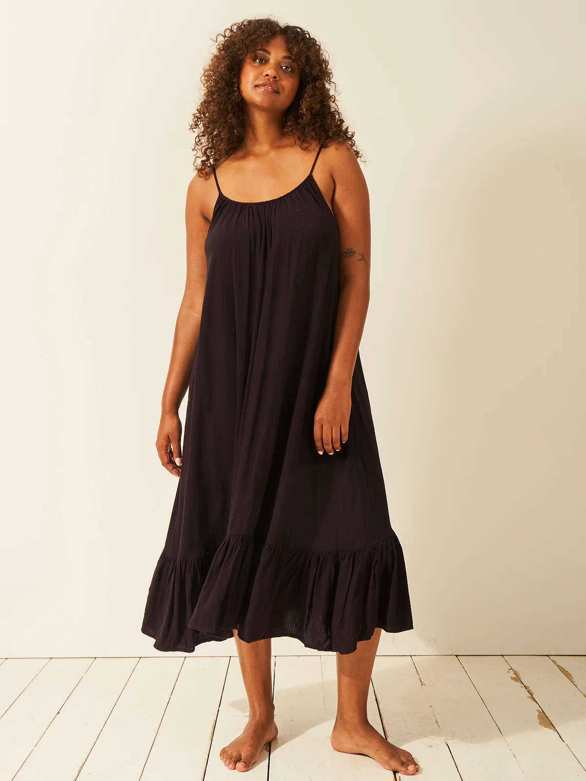 Seersucker Midi Frill Everywhere Dress - Black - Image 5