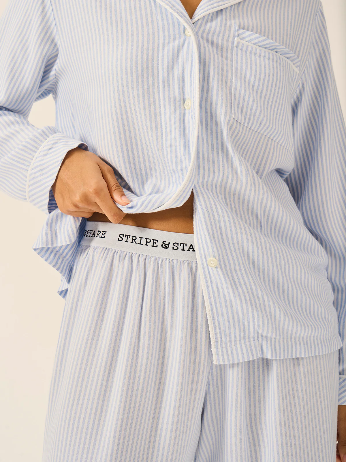 Soft Brushed Woven Pyjama Bottoms - Blue Stripe - Image 3