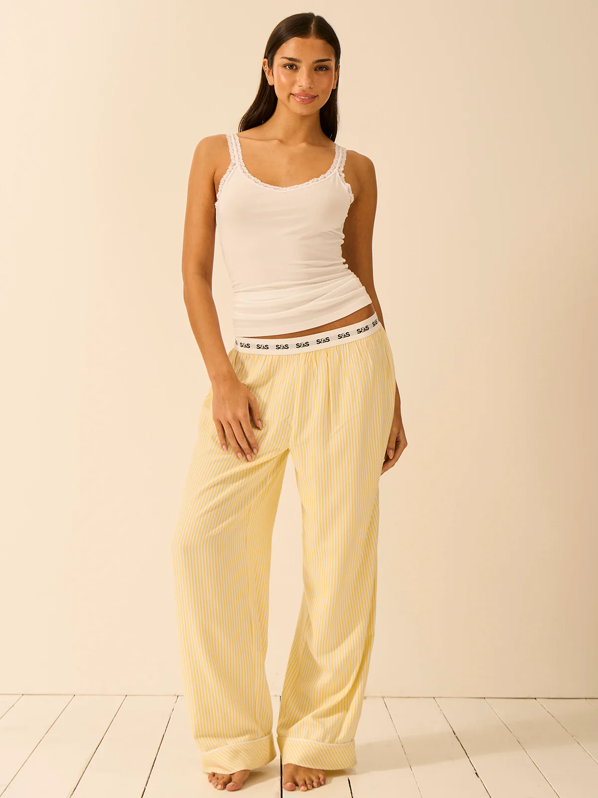 Soft Brushed Woven Pyjama Bottoms - Lemon Stripe - Image 5