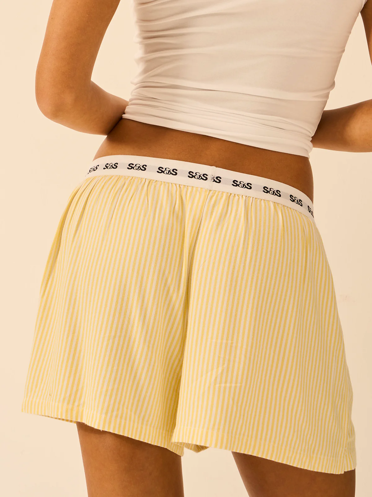 Soft Brushed Woven Pyjama Shorts - Lemon Stripe - Image 3