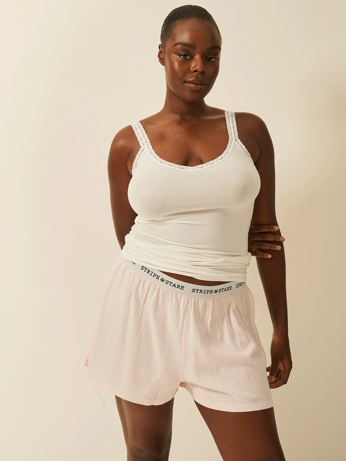 Soft Brushed Woven Pyjama Shorts - Pink Stripe - Image 4