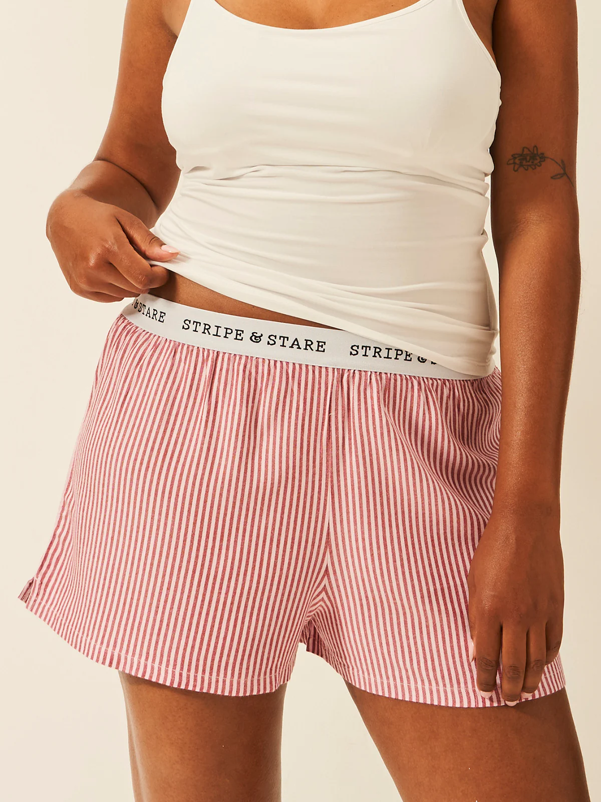 Soft Brushed Woven Pyjama Shorts - Red Stripe - Image 4