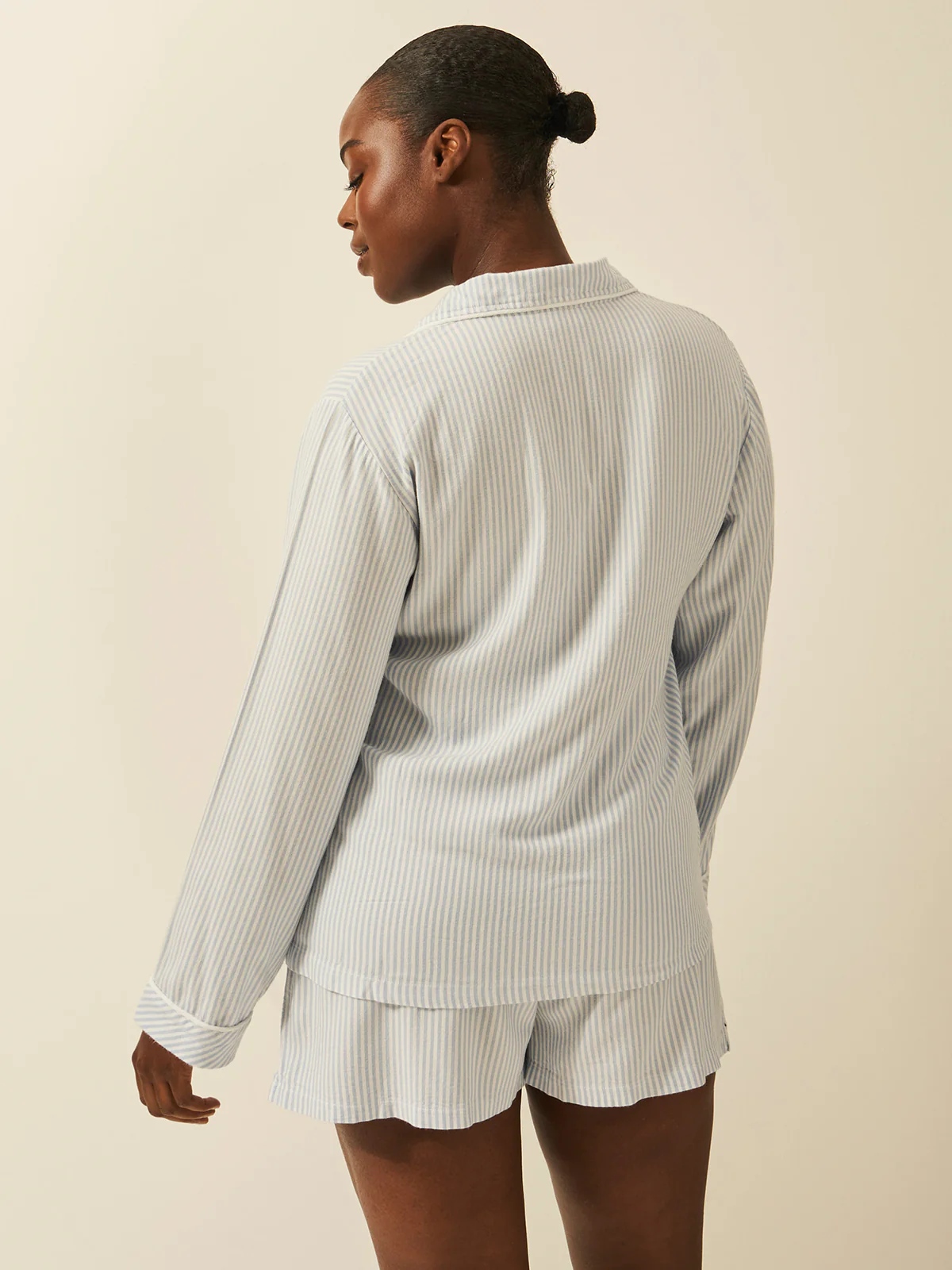 Soft Brushed Woven Pyjama Top - Blue Stripe - Image 8