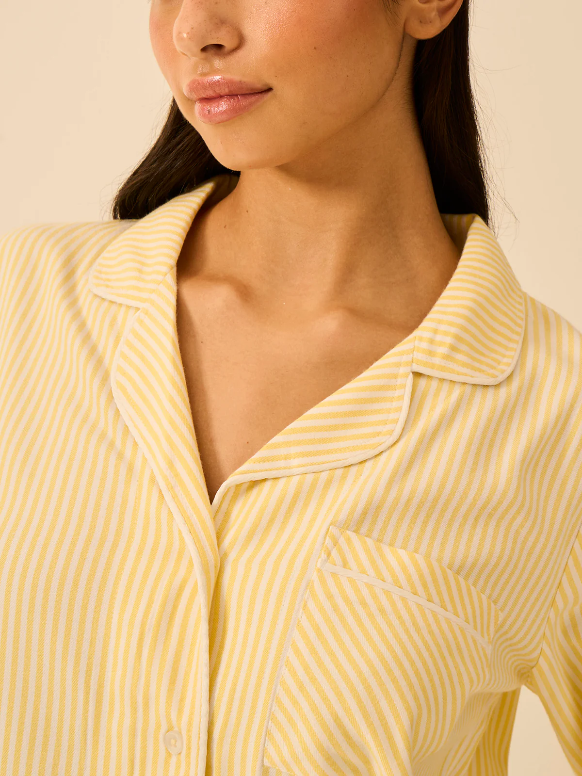 Soft Brushed Woven Pyjama Top - Lemon Stripe - Image 6