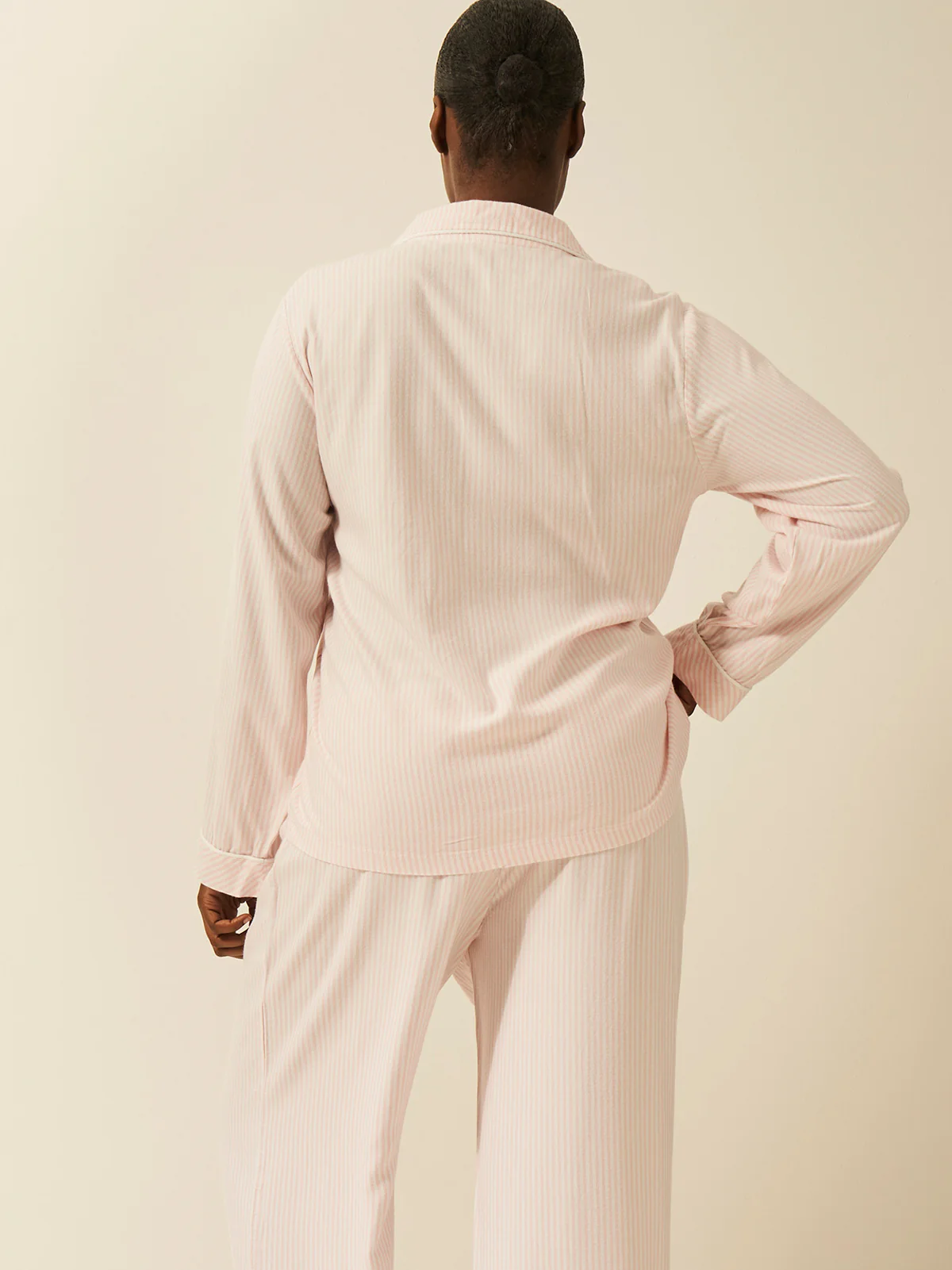 Soft Brushed Woven Pyjama Top - Pink Stripe - Image 4