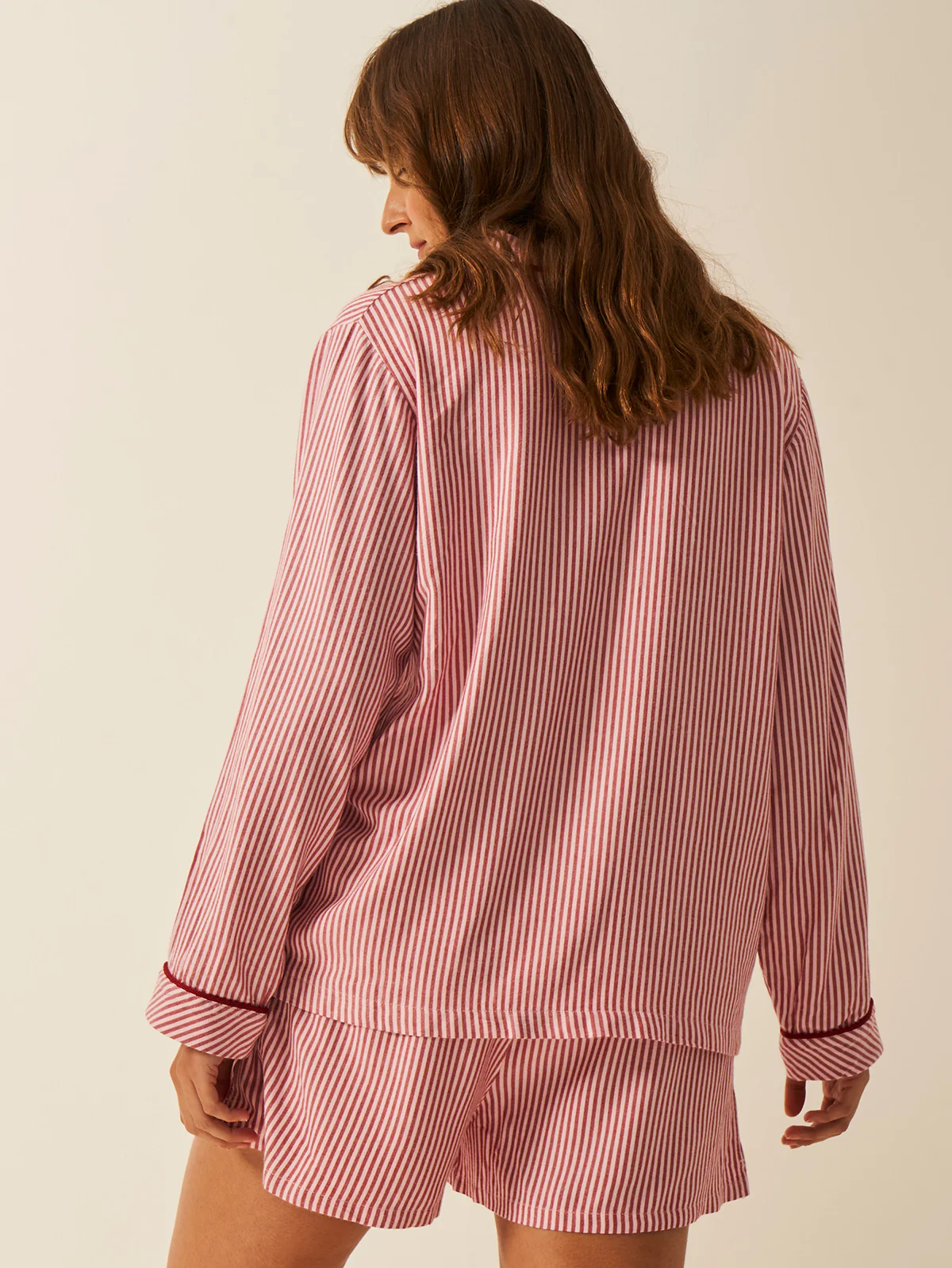 Soft Brushed Woven Pyjama Top - Red Stripe - Image 3