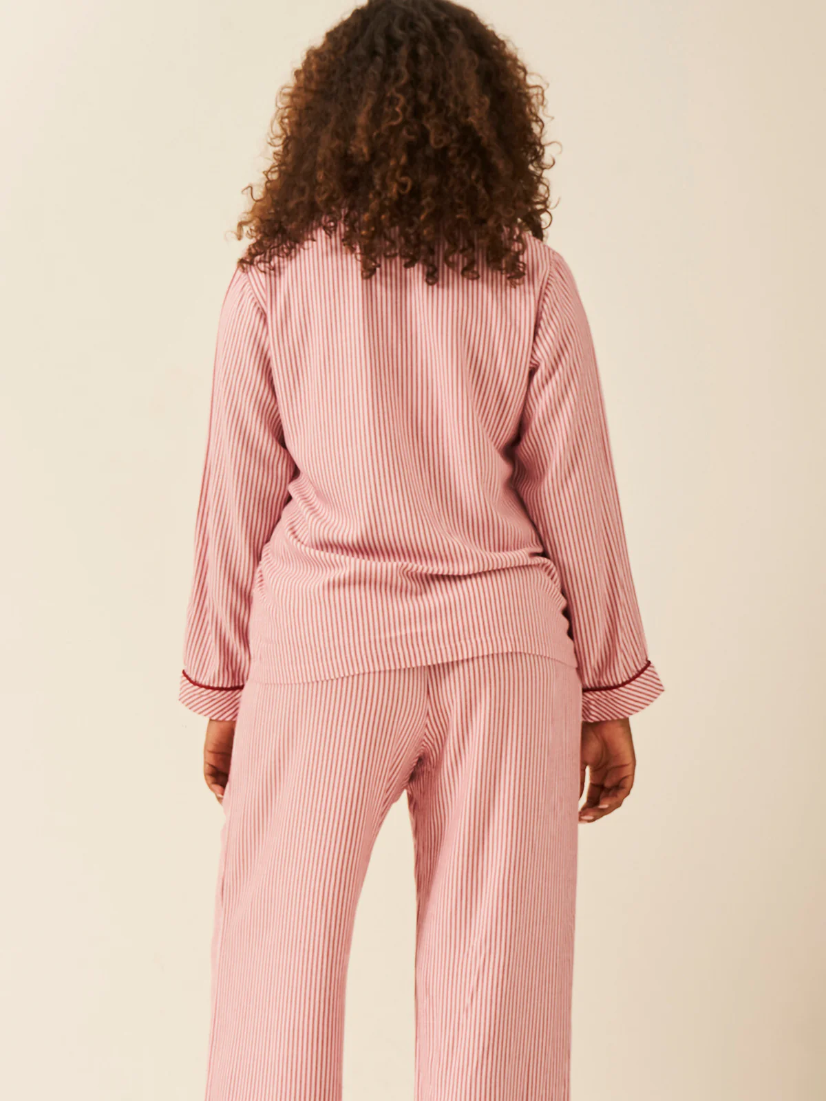 Soft Brushed Woven Pyjama Top - Red Stripe - Image 7